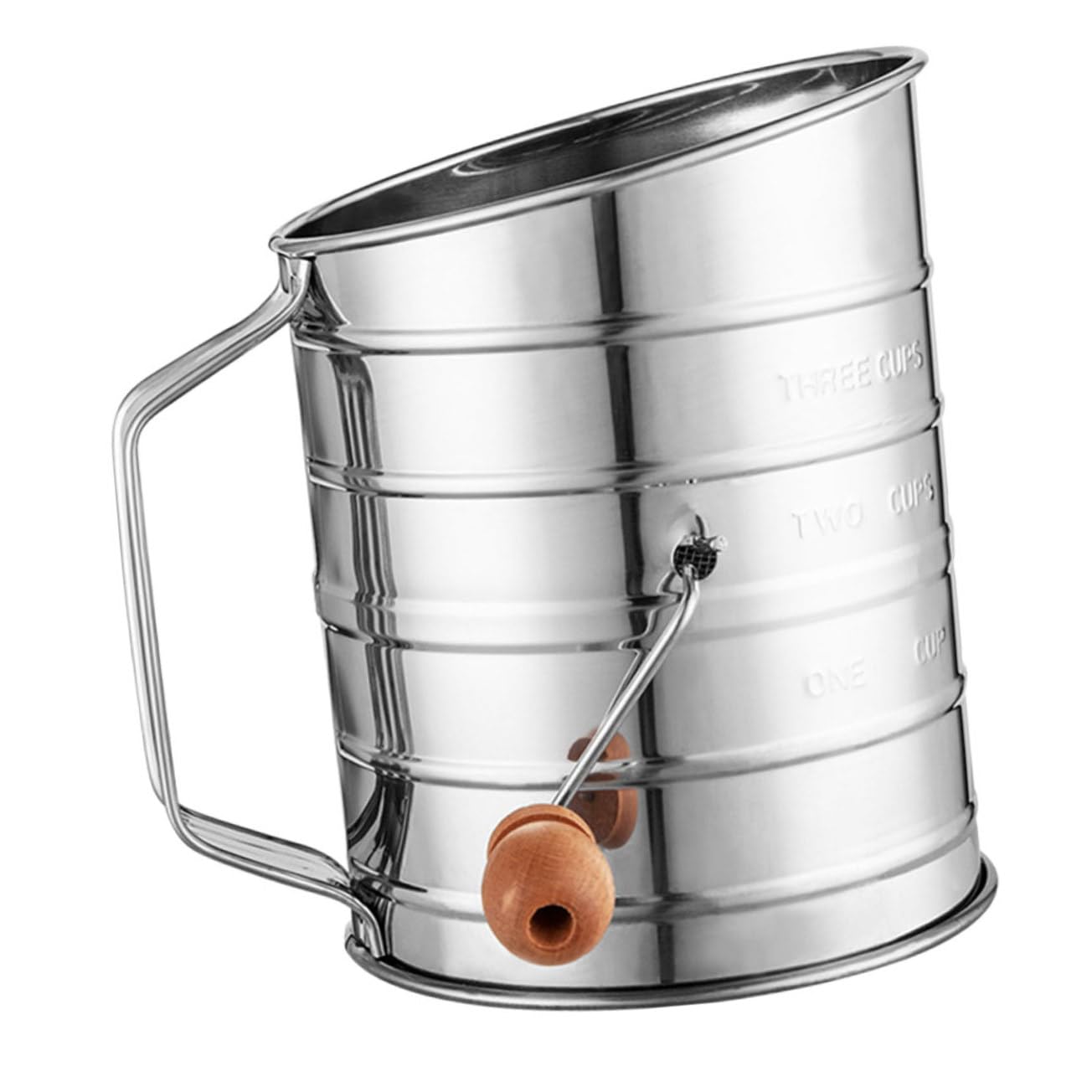 OFFSCH Stainless Crank Flour Sifter with Fine Mesh Screen Cup Capacity Baking Tool for Smooth Flour Accurate Measurements and Efficient Sifting Your Kitchen