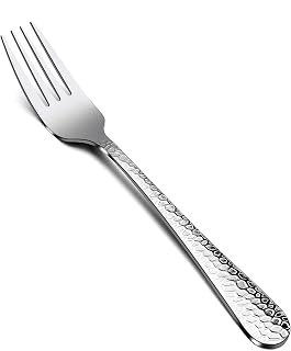 E-far 12-Piece Hammered Stainless Steel Dinner Forks Set, 7.9" Mirror Polished, Dishwasher Safe for Home, Kitchen, Restaurant