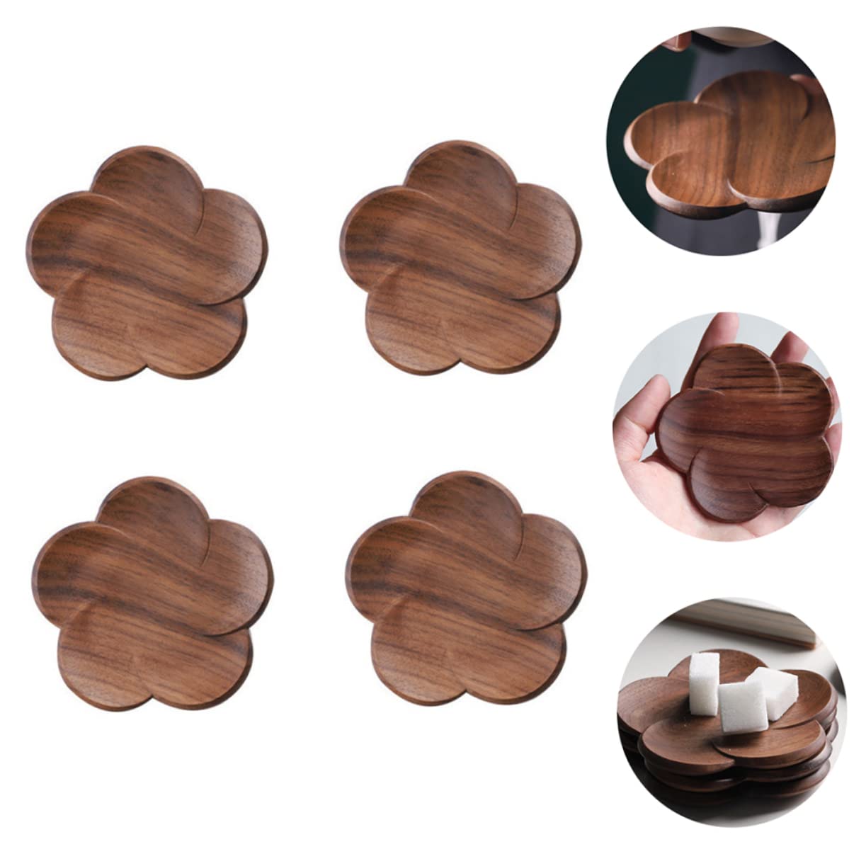 Posavasos de Nogal en Forma de Pétalo, 4 Piezas Marrón