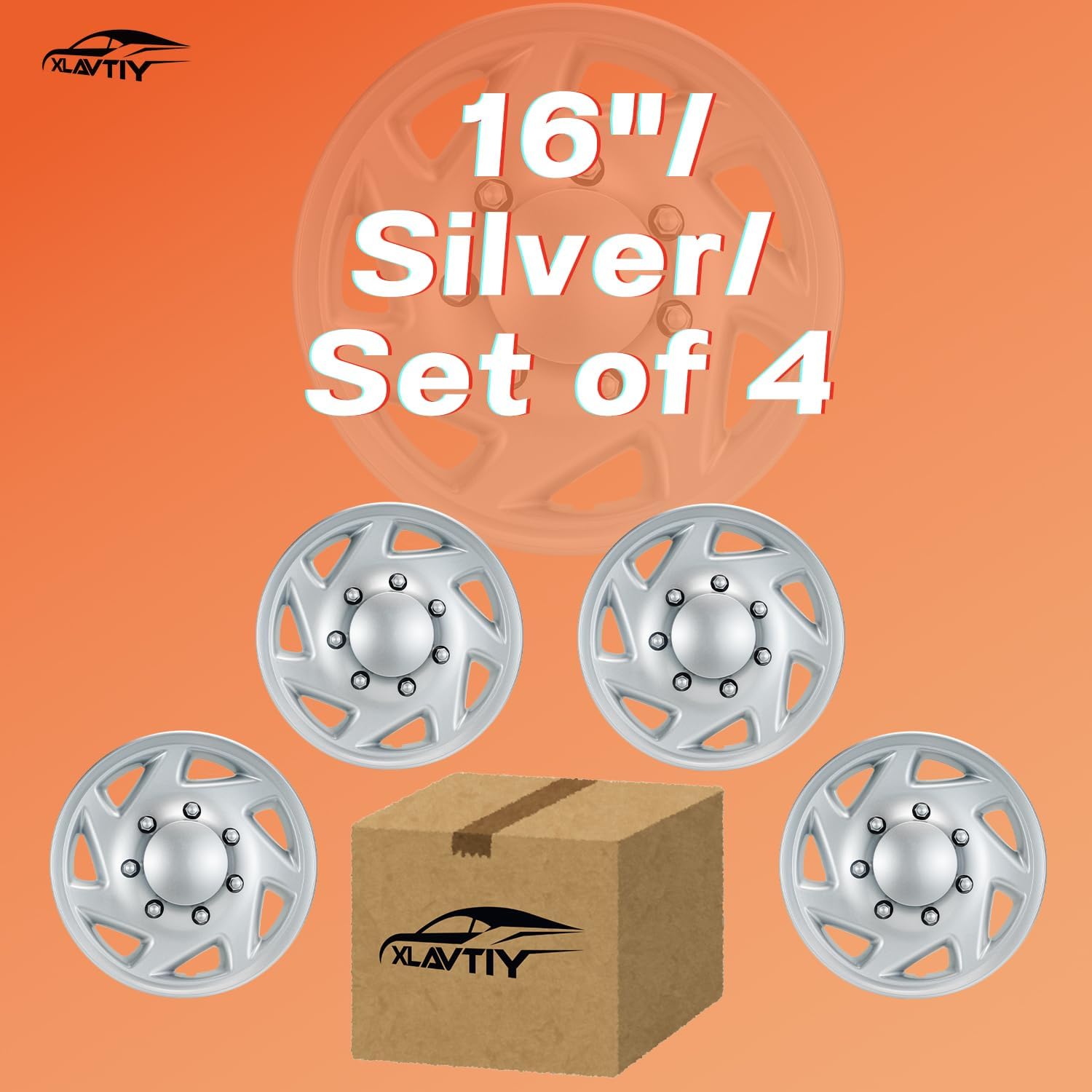 16 Inch Hubcaps Compatible with 1992-2014 Ford E150 E250 E350 Van, 8 Lug Wheel Covers for Steel Wheels, Set of 4 Durable ABS Replacement Hubcaps for 92-14 Ford E Series (Silver)