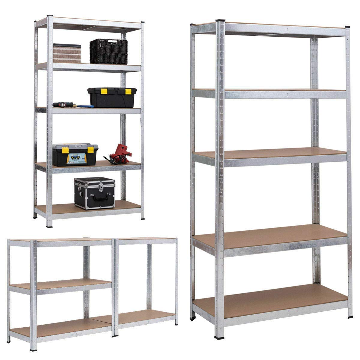 Estantería de almacenamiento para cargas pesadas, ajustable, de metal, para garaje, sótano, taller, hasta 875 kg (175 kg por estante), fácil instalación, 200 x 100 x 50 cm, galvanizada