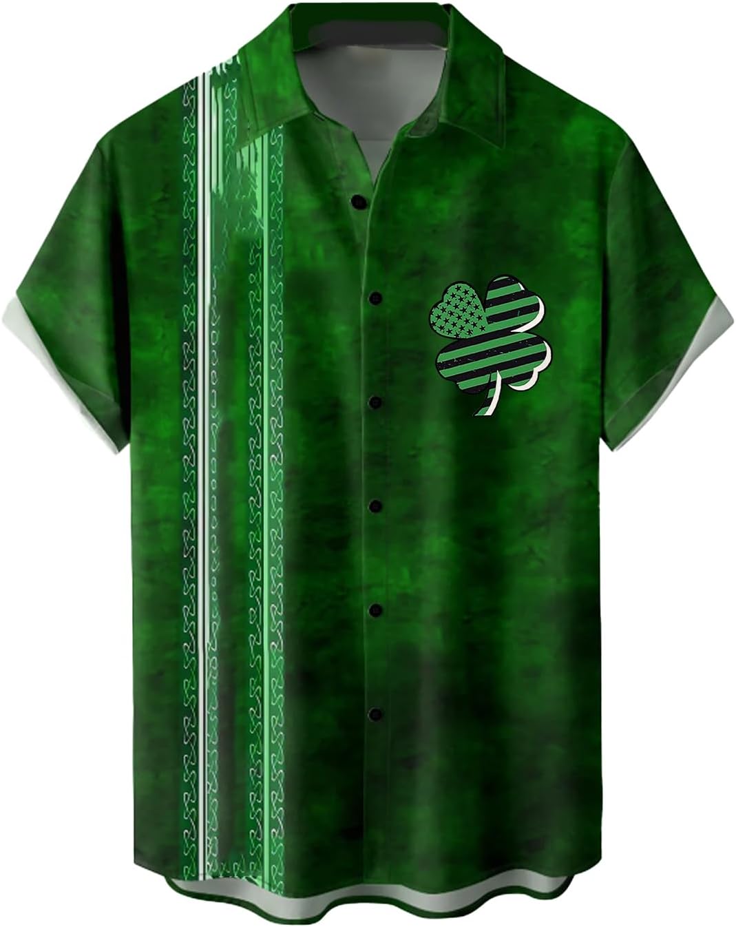 QIVICIMA Mens 2026 St Patricks Day Shirts Short Sleeve Clover Button Down Shirt Green Shamrock Casual Shirts Tops