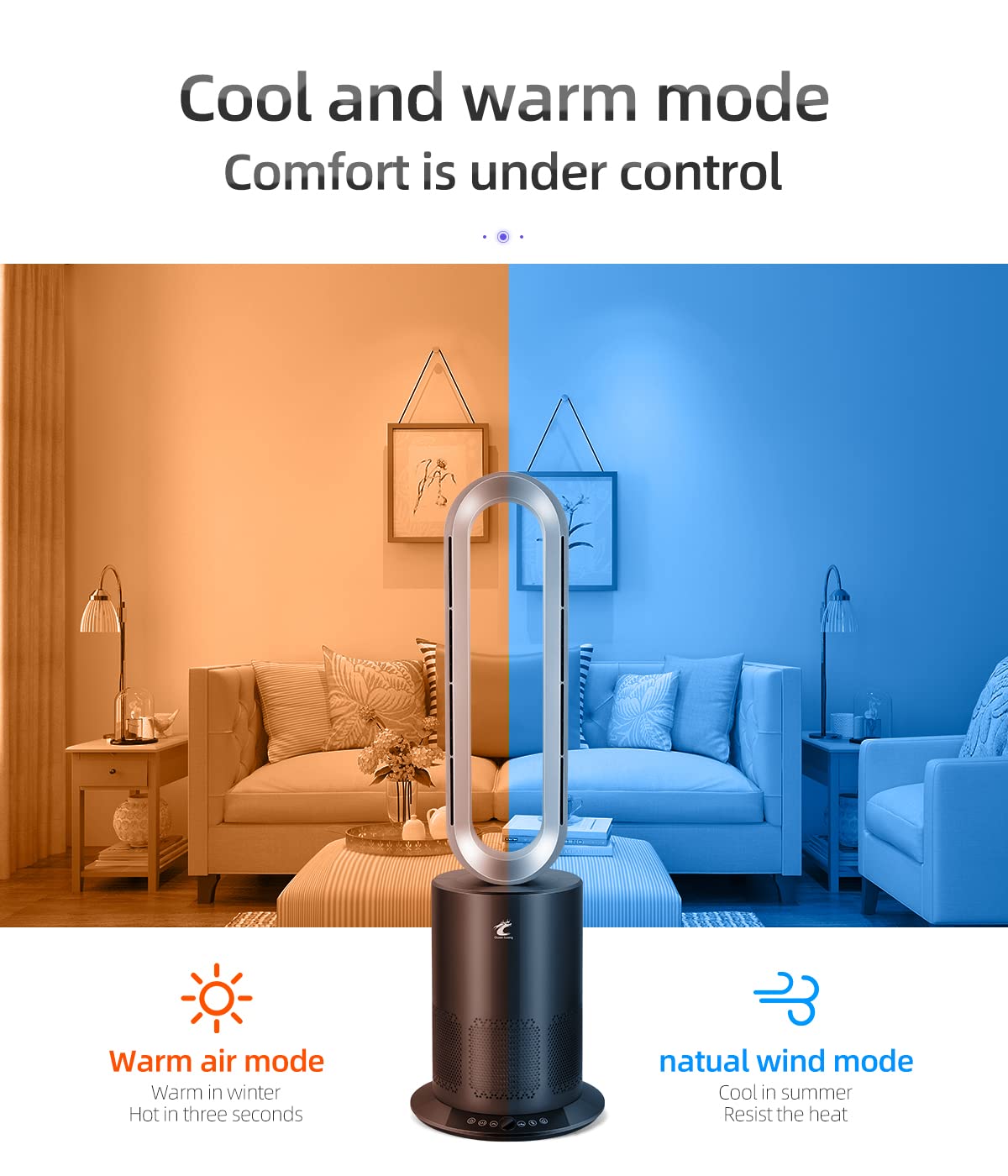 Ocean Loong Ionizer Purifier Fan, HEPA Air Filter,1950W Ceramic Fan Heater,  120 ° Oscillating Bladeless Fan , 33.5 inch Electric Heater ,with Remote  Control,Air Circulator Fan (Gray Silver): Buy Online at Best