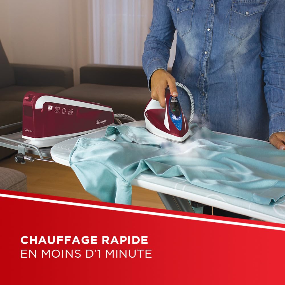 Polti Vaporella Express VE30.40 Fer à repasser à générateur de vapeur, Pression 8 bars, 2 100 W, fonction Eco, technologie « One Temperature », commandes numériques, bordeaux et blanc