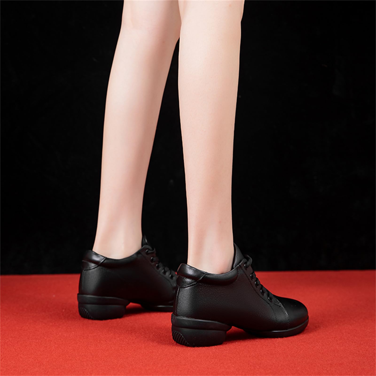 Scarpe da Jazz da Donna Stivali da Ballo in Pelle con Suola Divisa Tacco Basso Allacciati Scarpe da Ginnastica per Balli Latini Moderni