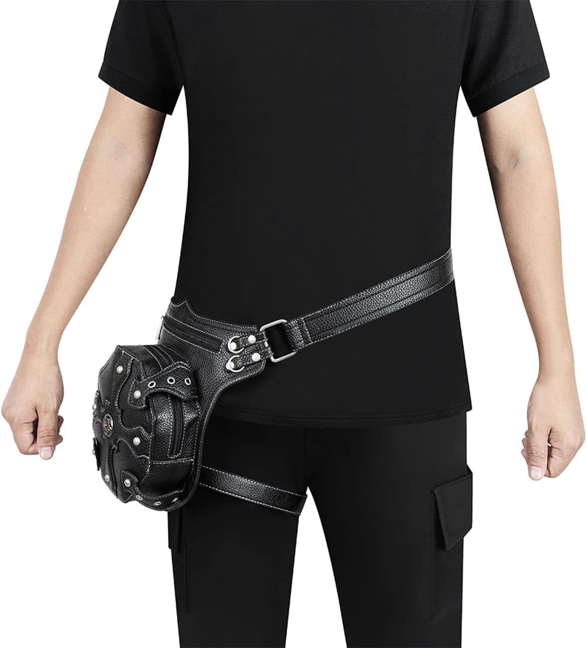 Steampunk Waist Bag Fanny Pack Fashion Gothic Leather Shoulder Crossbody Messenger Bags Thigh Leg Hip Holster Purse Travel Pouch Hiking Sport Chain Bags for Women Men - Image 4