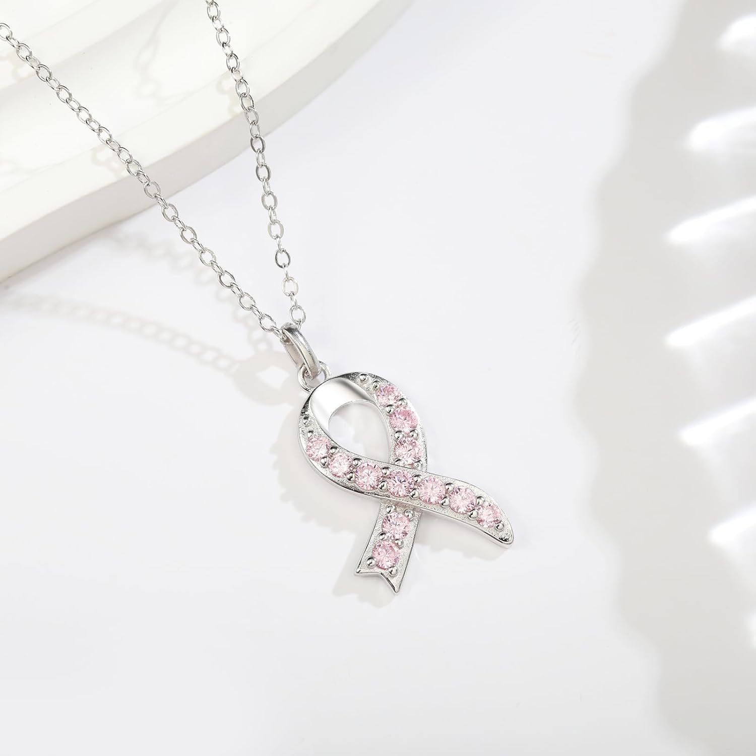 Breast Cancer Awareness Necklace 925 Sterling Silver Pink Ribbon Pendant Necklace Jewelry Survivor Gifts for Women - Image 5