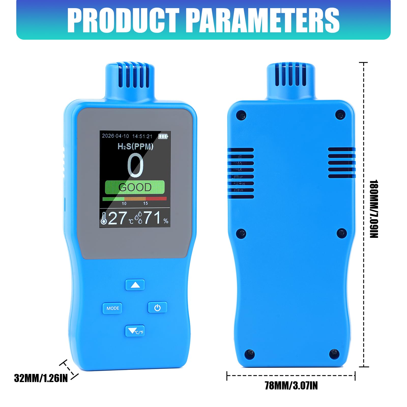 Monitor multifuncional para sulfuro de hidrógeno en refinación de petróleo y mantenimiento de tuberías en lugares de trabajo, instrumento de detección ambiental y de trabajo