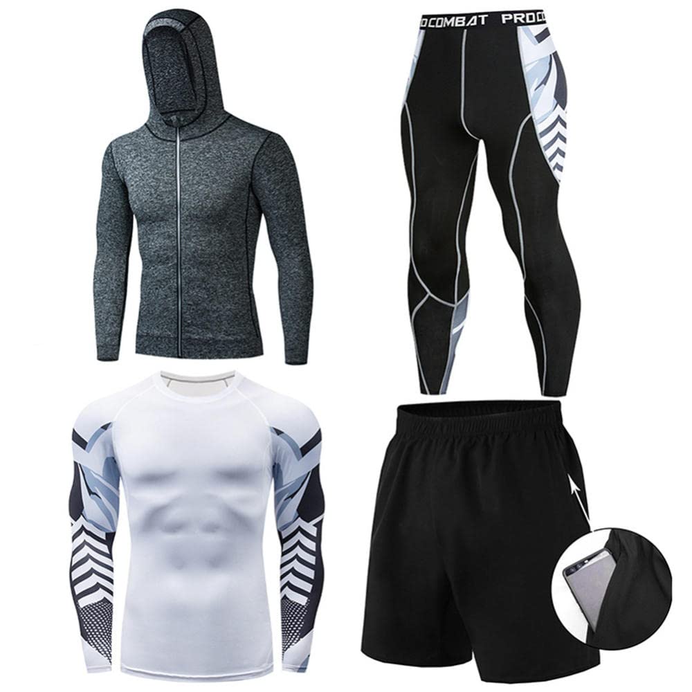 Kombinezon fitness męski siłownia sport bieganie szybkoschnące ubrania rajstopy do koszykówki zimowe ubrania treningowe czteroczęściowy garnitur-Color2_L