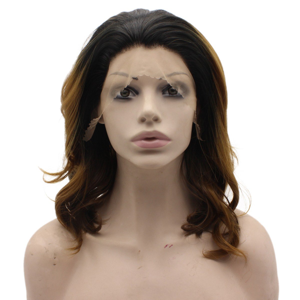 MX angel Medium Long Wavy Dark Auburn Synthetic Hair Lace Front Stylish Wig Natural