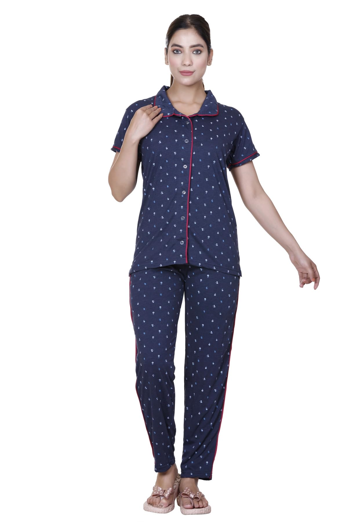 charmingo Collar Printed Women's Night Suit | Casual Wear | Lounge Wear-picture-23
