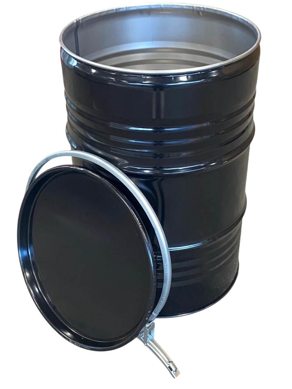 Metallfass 210 Liter Blechfass Fass Ölfass Tonne mit Spannring und Deckel Schwarz NEU