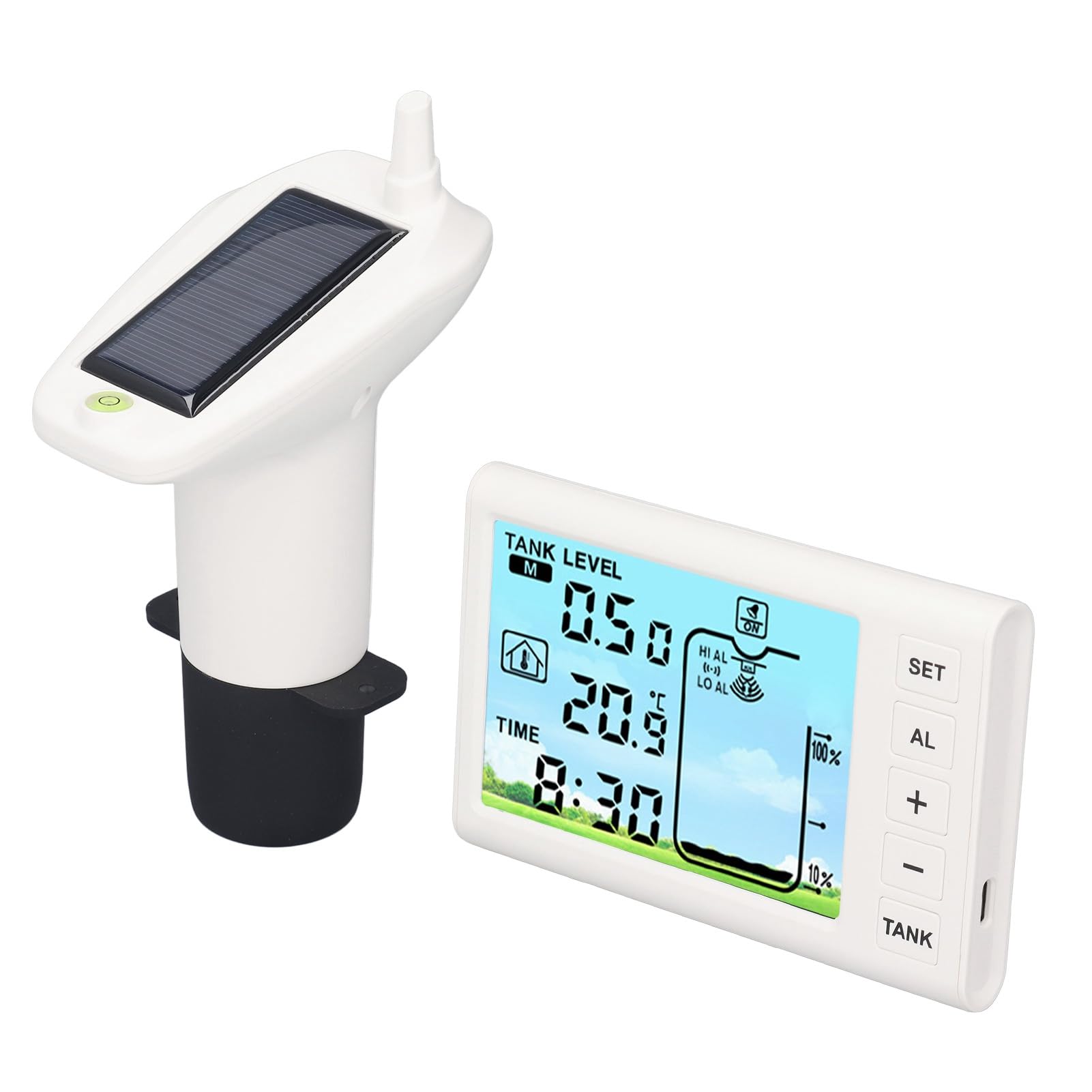 Cocoarm Ultraschall-Füllstandssensor, Wassertank-Füllstandsmesser aus ABS, 1 Bis 5 M Reichweite, Kabellose Anzeige, IP65-Sender, Temperaturüberwachung für Haushaltswassertanks, Brunnen, Zisternen