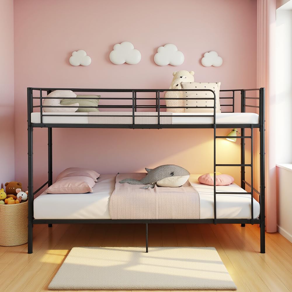 DORAFAIR Letto a Castello 90 x 200 cm in Metallo, con Rete a Doghe, con Scaletta e Protezione da Caduta, Letto a Castello Singolo, Nero
