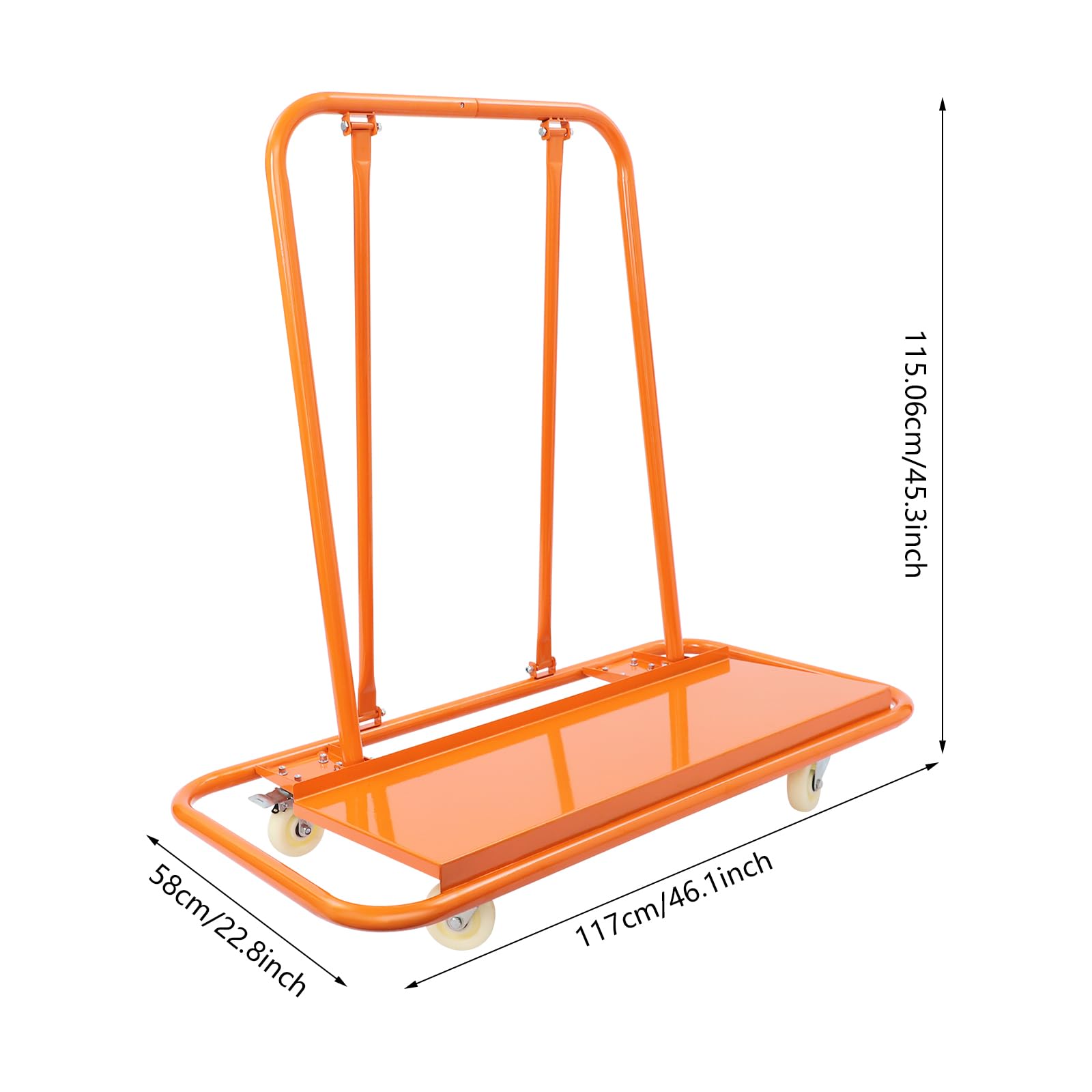 Carretilla con 4 ruedas, capacidad de carga de 1360 kg | 17 x 58 x 119 cm carro de transporte para placas de yeso, para el manejo de madera contrachapada, placas de yeso, vidrio
