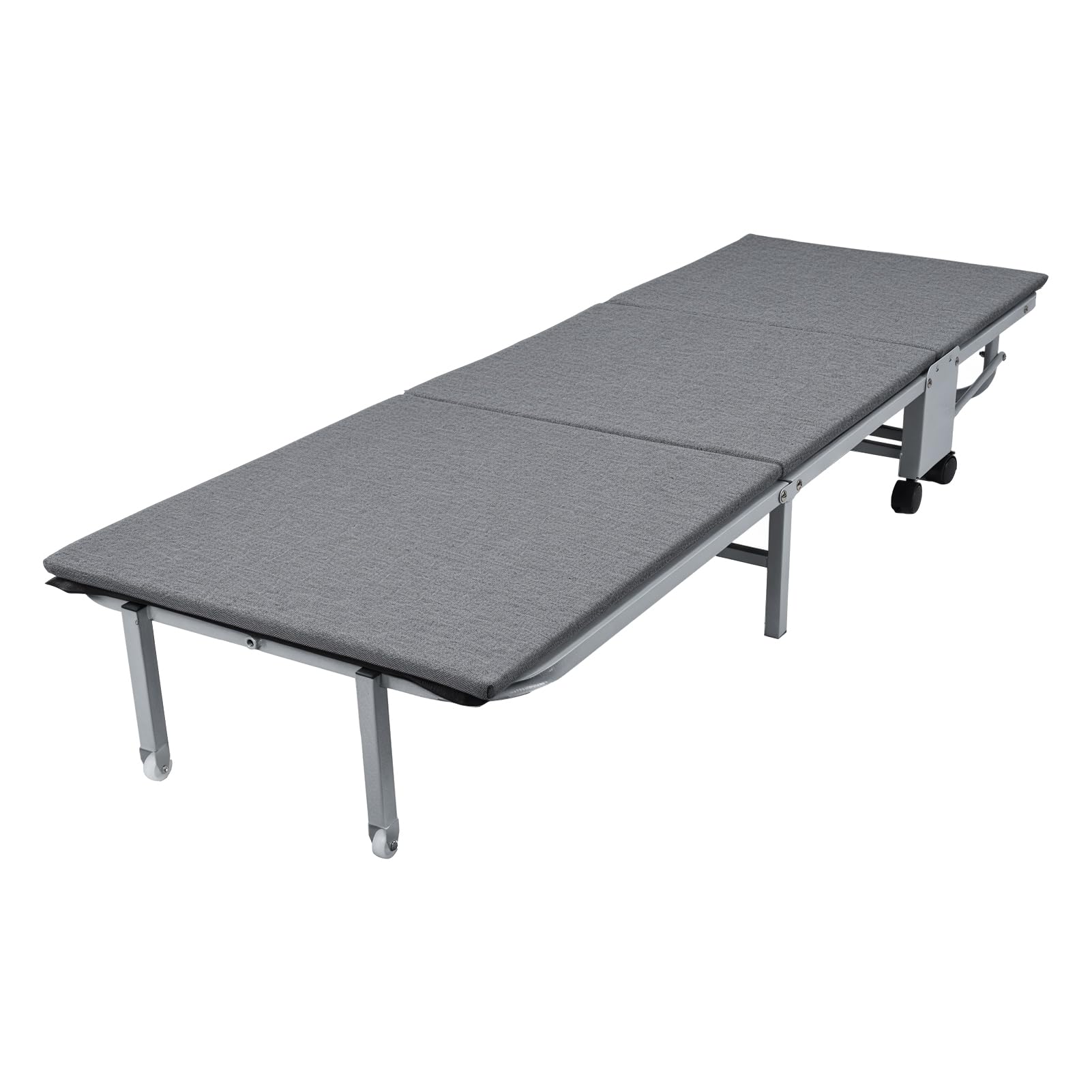 Lettino pieghevole, resistente lettino da campeggio con comodo materassino, struttura in metallo portatile, letto per gli ospiti per adulti, lettino regolabile per dormire, grigio