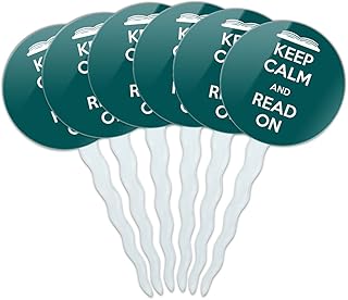 Set of 6 Cupcake Picks Toppers Decoration Keep Calm and P-Y - Read On Books - Keep Calm and