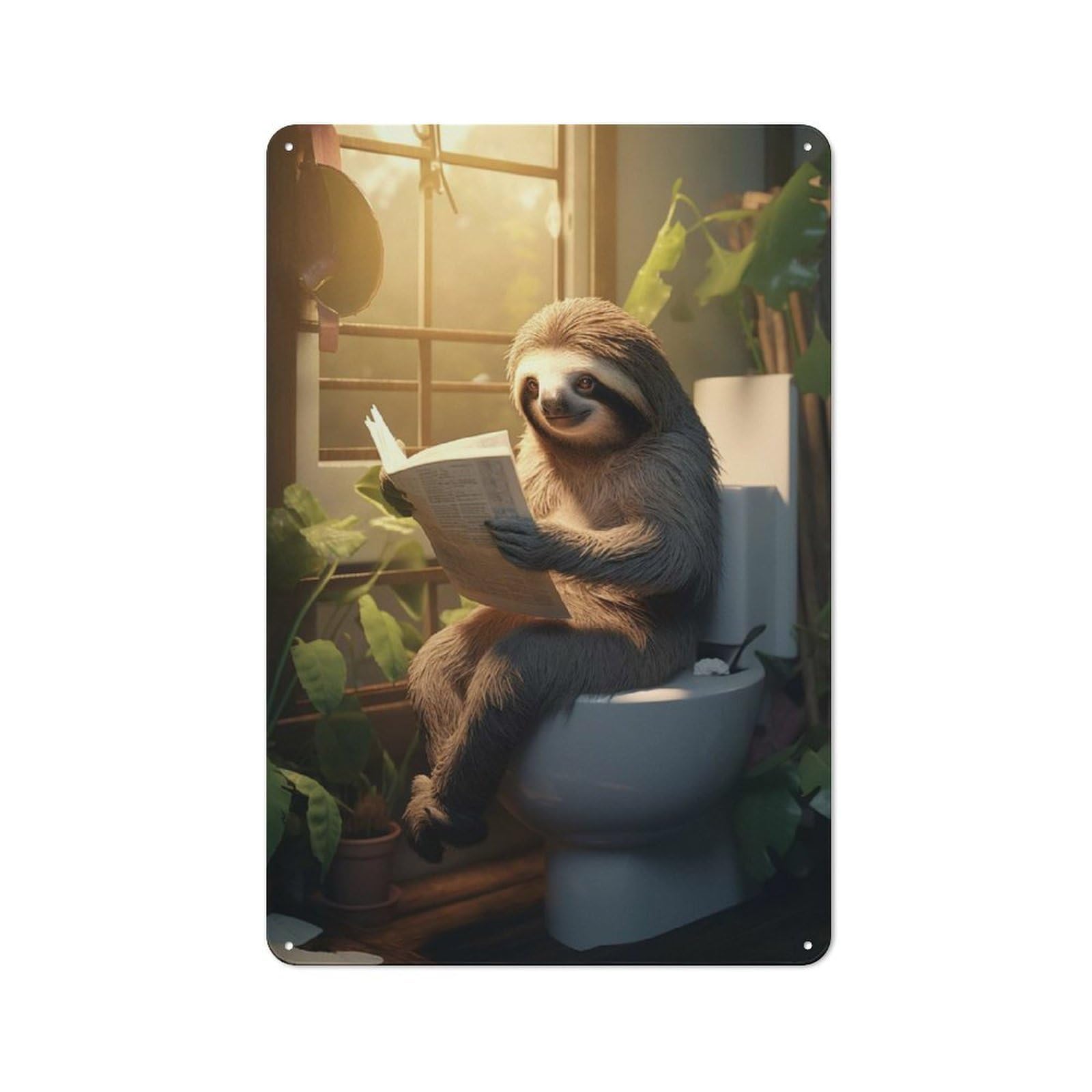 Junmoney Sloth Toilet Newspaper Vintage Metal Plaque 30X20cm, Bistro Wall Plaque For Coffee Bar, Kitchen, Bistro Or Tea Corner