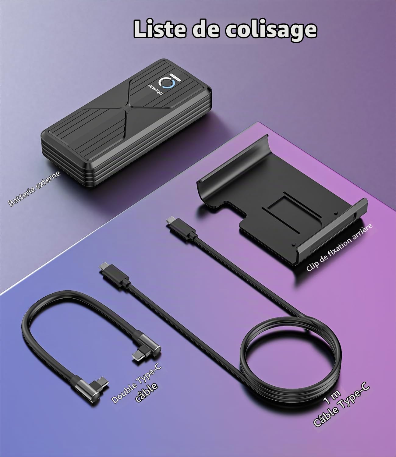 SIWIQU 20000mAh Power Bank pour Steam Deck, 45W PD 3.0 Banque d'alimentation, Batteries Externes Compatible avec Switch/Samsung/iPad/Laptop avec Support Arrière Amovible et Double Câble USB-C
