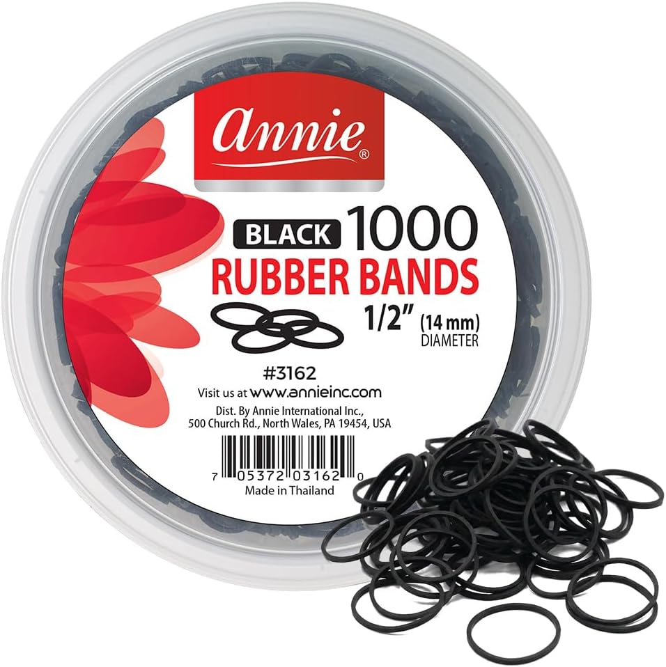 ANNIE 1000 Black Mini Rubber Bands – 1/2″ Durable Elastic Hair & Braiding Bands (Secure, Stretchy, Strong)