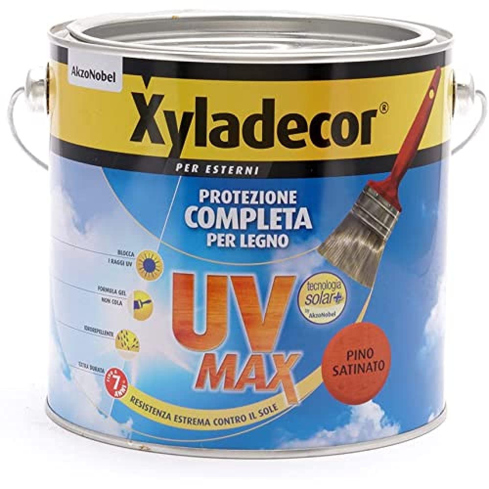 Xyladecor SMALTO LEGNO ESTERNI UV MAX Protezione Completa da sole e agenti atmosferici Idrorepellente colore PINO 2,5L, 2.5 L