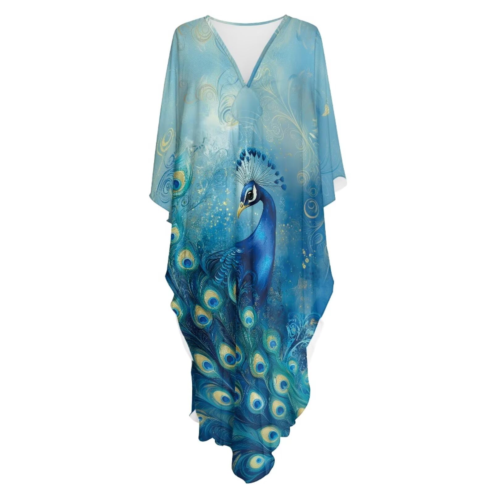 Poceacles Sukienki kaftan dla kobiet z rozcięciami po bokach strój kąpielowy okrycie z nadrukiem kaftan letnia sukienka boho na tropikalne wakacje