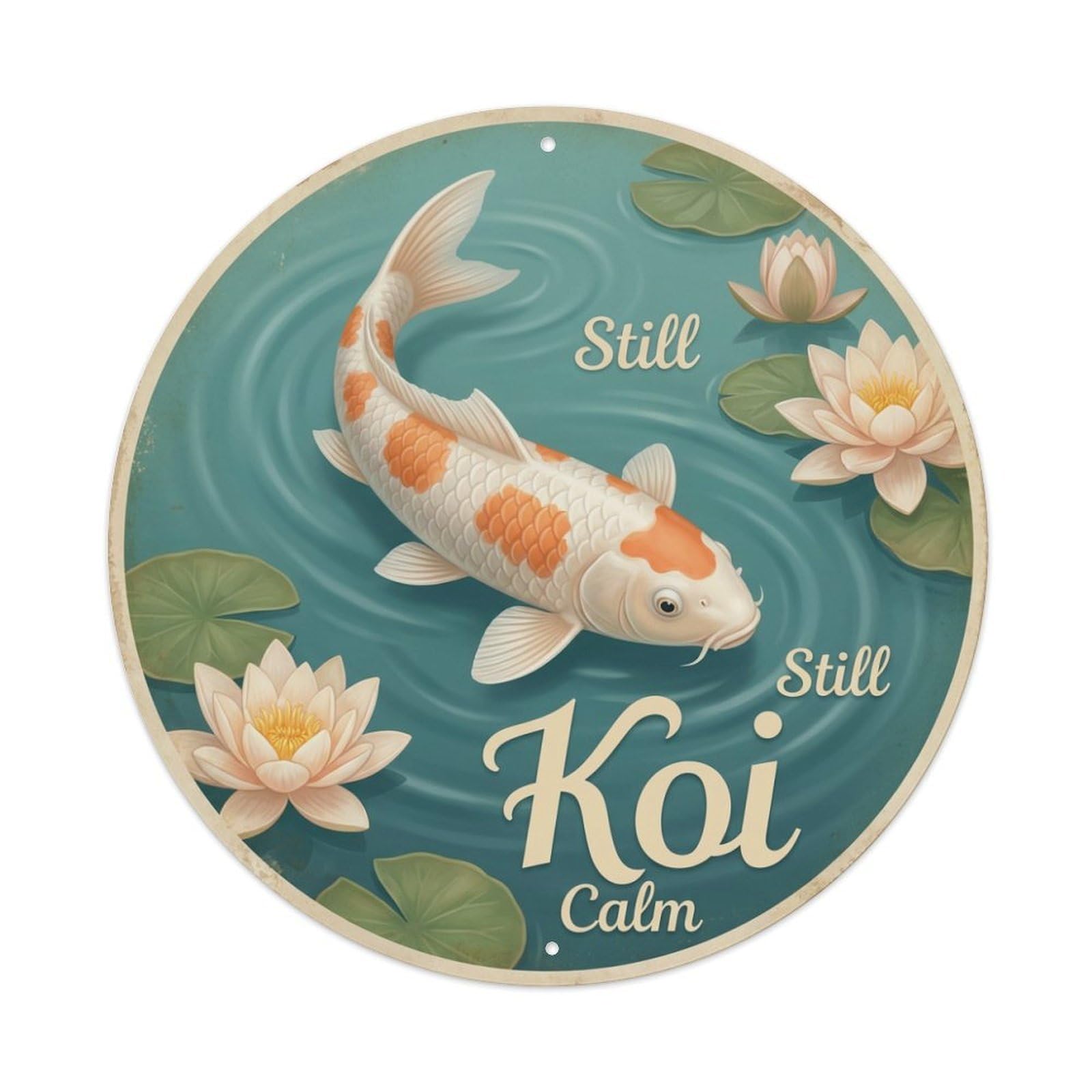 Metal Tin Sign Koi Fish Still Calm Peaceful Japan Vintage