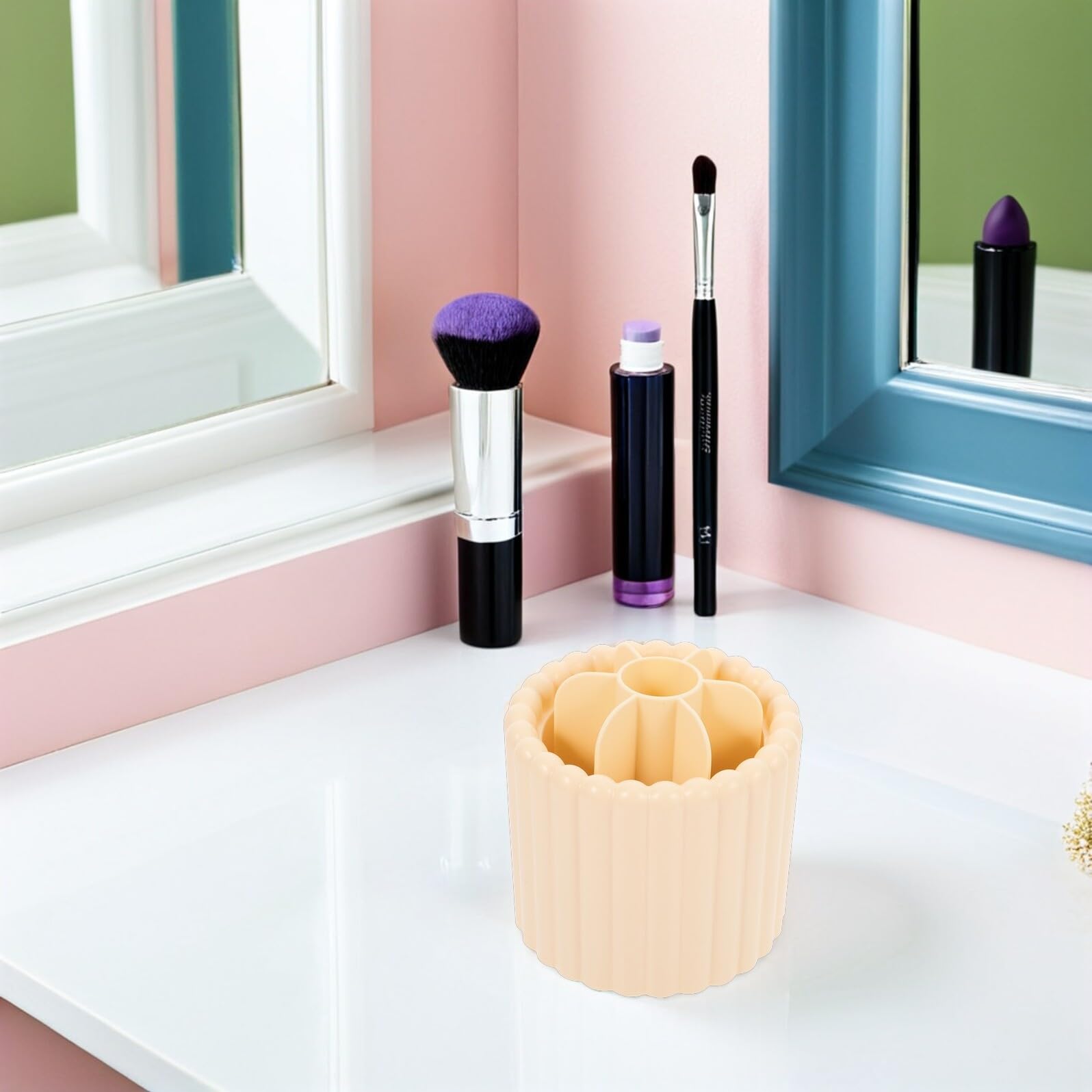 2piezas Caja de Almacenamiento Giratoria para Bolígrafos y Brochas de Maquillaje Organizador de Tocador Compartimento para Cosméticos para Escritorio de Maquillaje