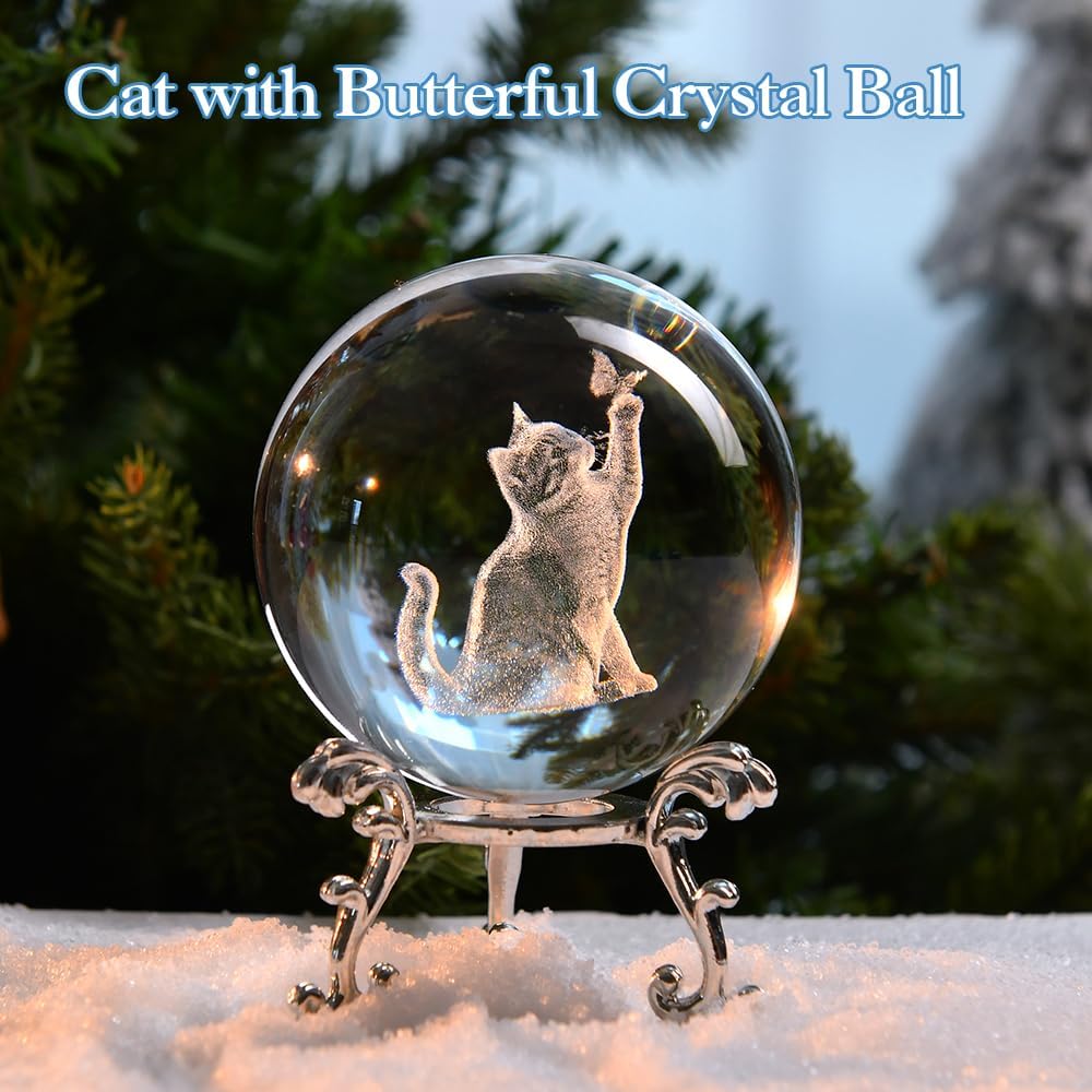 Cat Gifts for Women 3D Crystal Ball 60mm Cat Lover Themed Gift with Stand Gifts for Women Mothers Day Christmas Birthday - Image 3