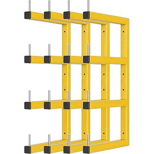 4-Pack Lumber Storage Rack, Wood Storage Racks Wall Mount, Heavy Duty Garage Wood Organizer with 8-Level System, Yellow Utility Rack Organization Up 1600 Lbs, Metal Lumber Shelf for Indoor & Outdoor