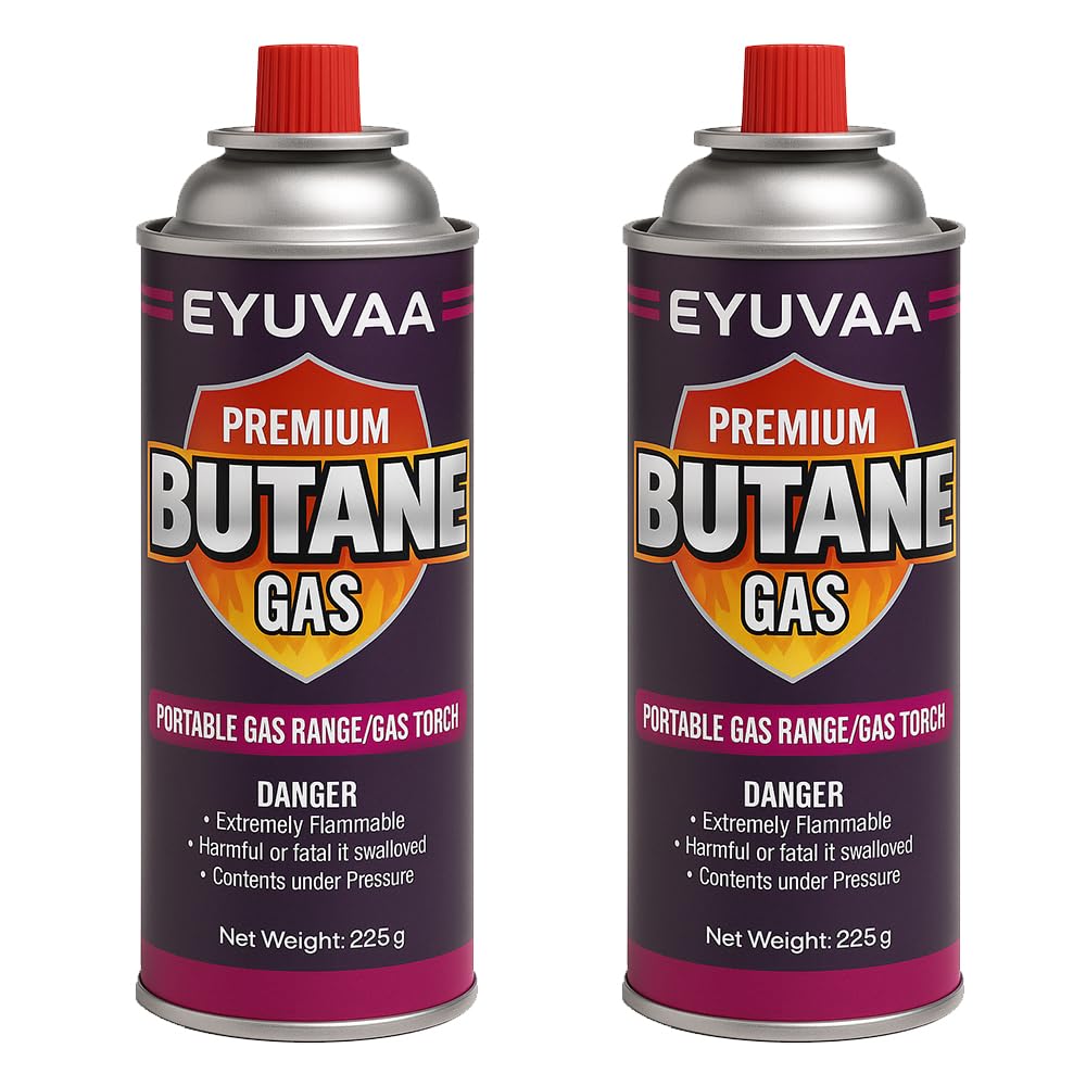 EYUVAA LABLE 2 x 225g Portable Butane Gas Refill Fuel Can, Premium Liquefied Fuel for Outdoor Camping Butane Gas Canisters for Camping Stoves, Welding, Food Baking, and Torch Lighters (Pack of 2)-image-44