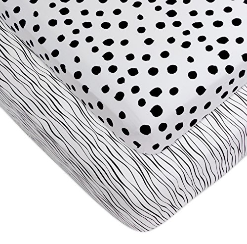 Image of Crib Sheet Set | Toddler Sheet Set 2 Pack 100% Jersey Cotton Black and White Abstract Stripes and Dots