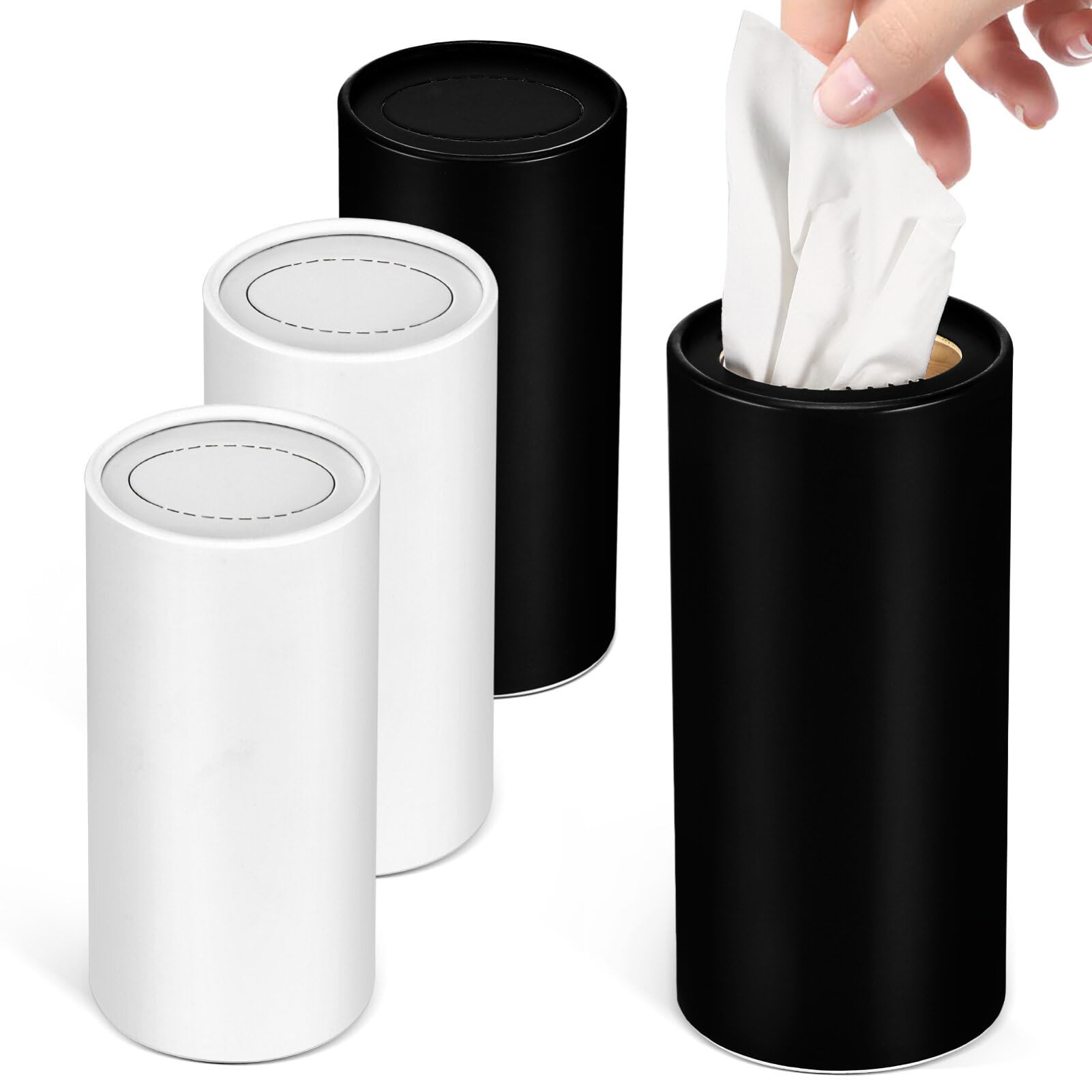 HOMSFOU 4pcs Tissue Container and Dispenser - Travel Facial Tissue Holder, Serviette Case, Round Cardboard Tubes Organizer for Car