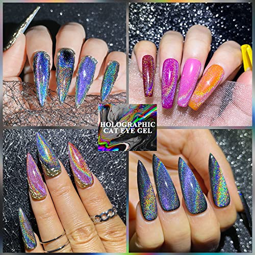 MIZHSE Universal Rainbow Cat Eye Gel Nail Polish Laser Holographic 9D Cat Eye Gel Polish Soak Off LED UV Gel Nail Art Varnish with Magnetic 10ml*1 - Image 7