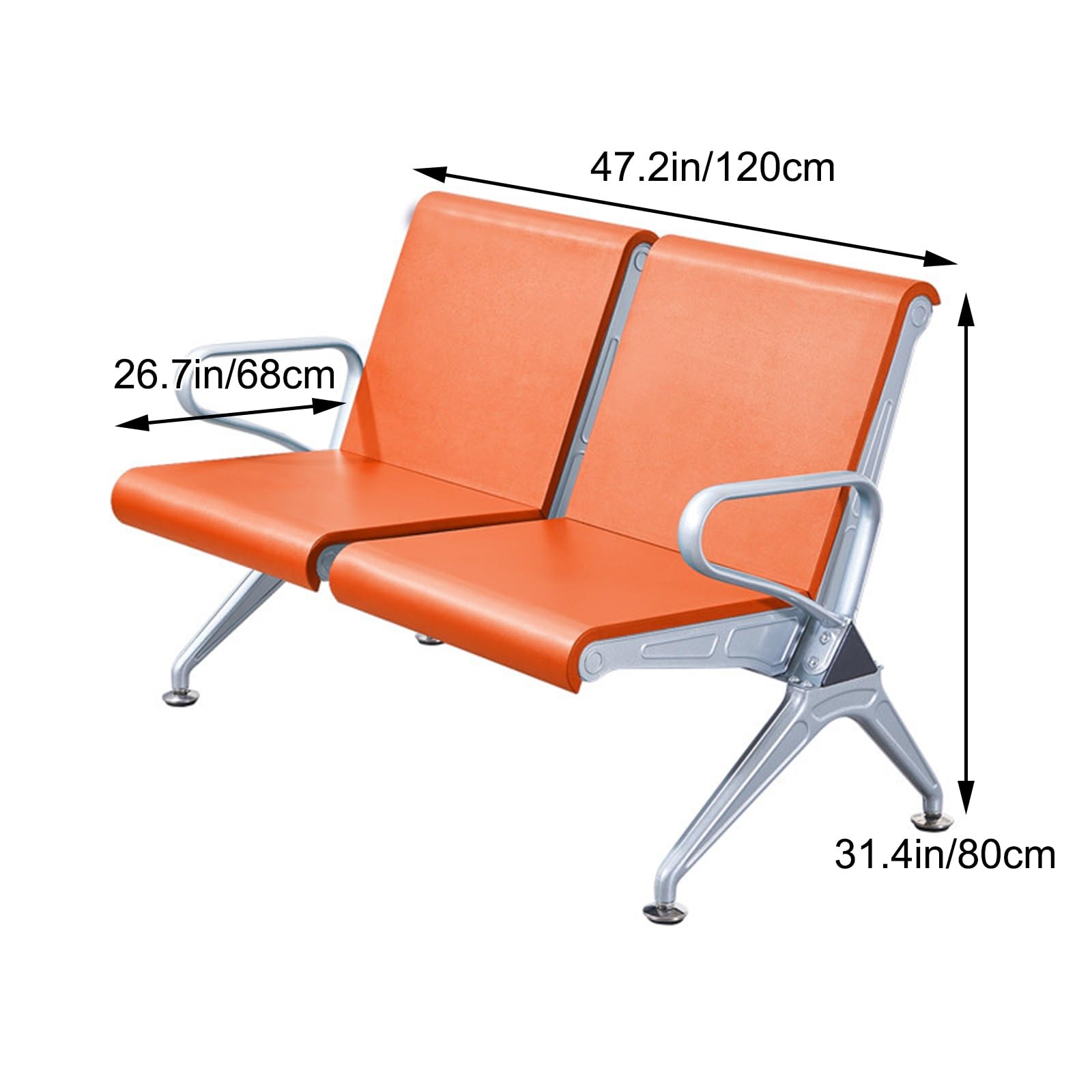 Banco de Espera de Cuero, Banco de Recepción de 2-3 Plazas con Diseño Ergonómico y Estructura de Acero Resistente, Ideal para Aeropuertos, Hospitales, Oficinas y Espacios(Orange,2 Seat)