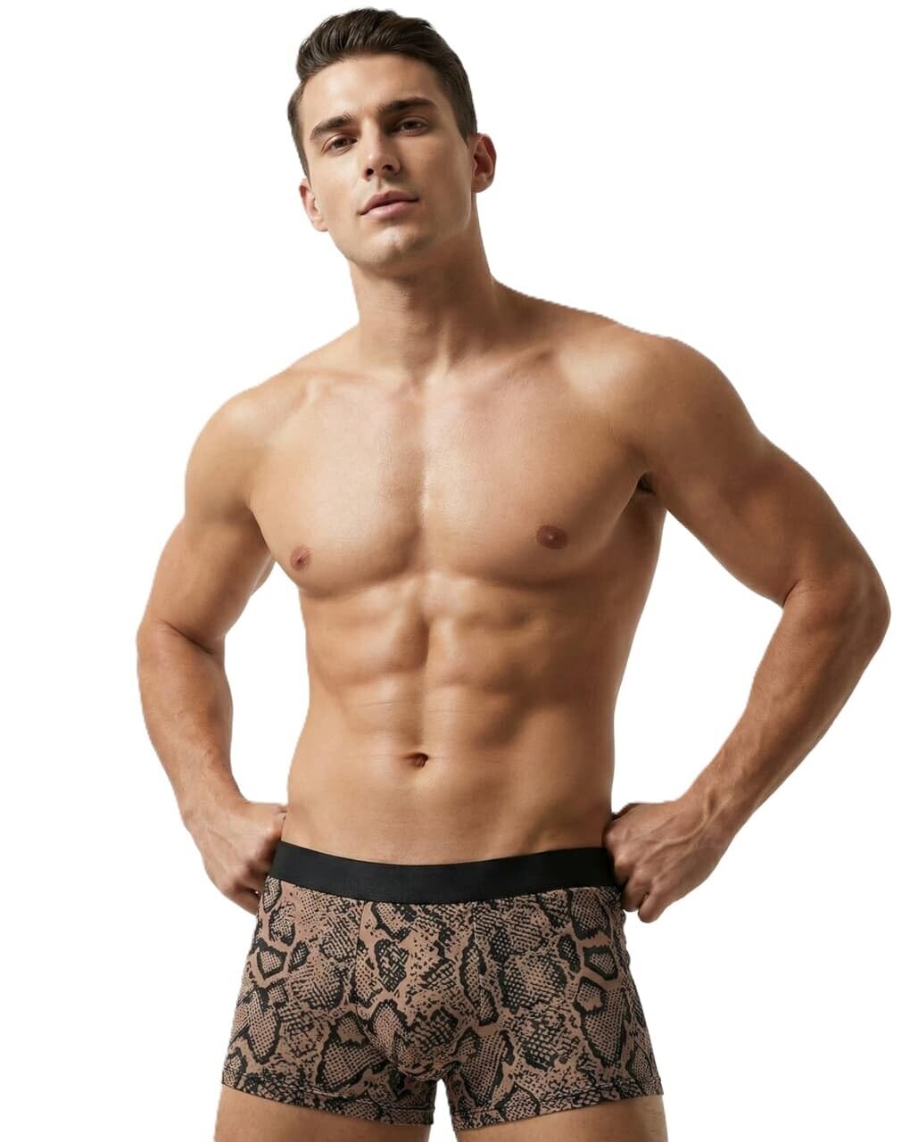 Men's Boxer Briefs Trunks, Cotton Silk, Breathable, Soft, Thin Elastic, Snek Print, Sexy Pouch for Men-picture-54