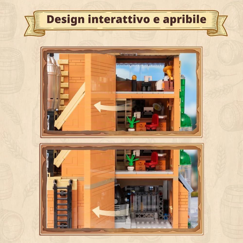 PAN TASY Set da costruzione per birrificio artigianale PANTASY per adulti - Modello di fabbrica di microfabbrica di vitage con architettura modulare, meccanismi dinamici, miniature autosviluppate