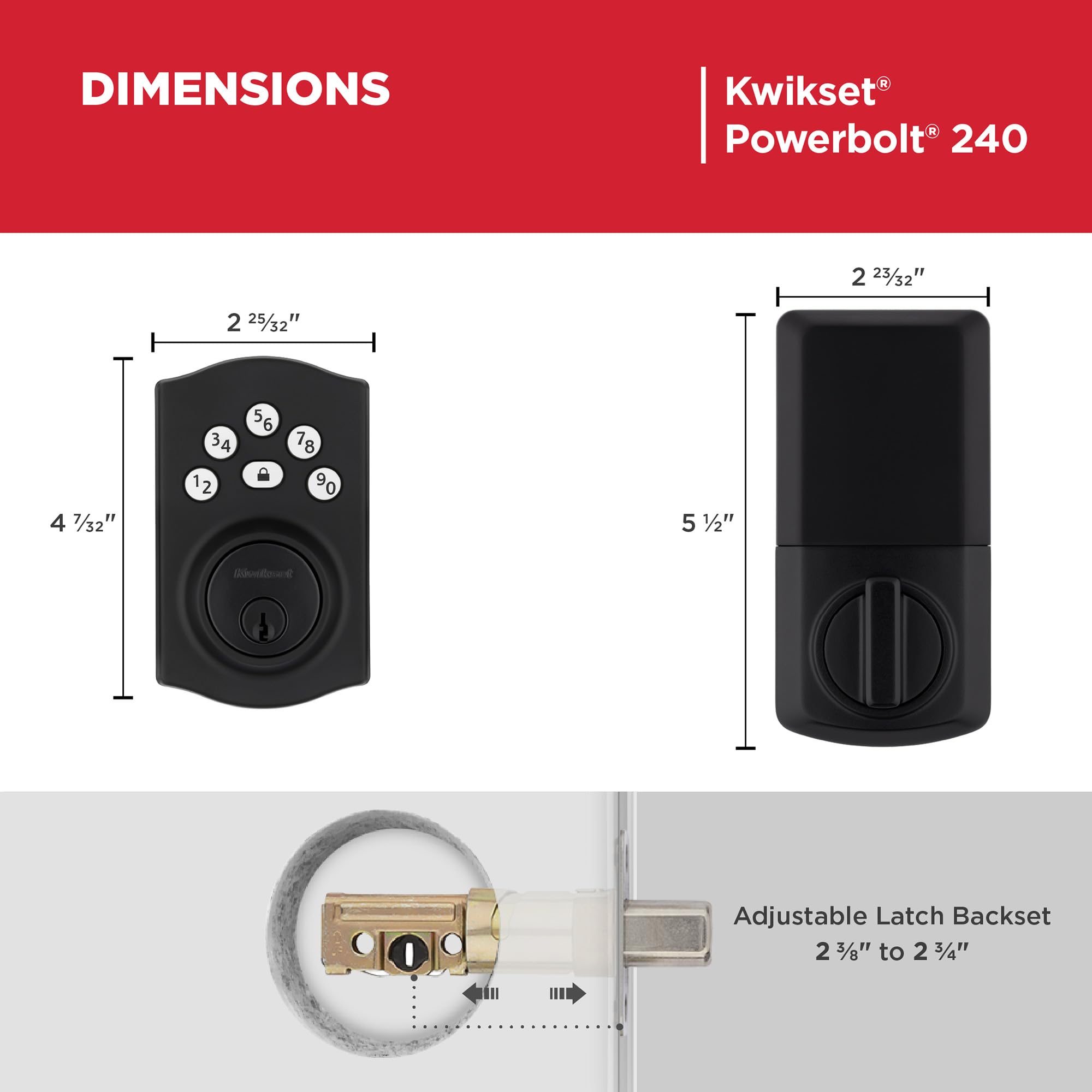 Kwikset Powerbolt 992400-013 - Catenaccio elettronico, nero opaco, tradizionale