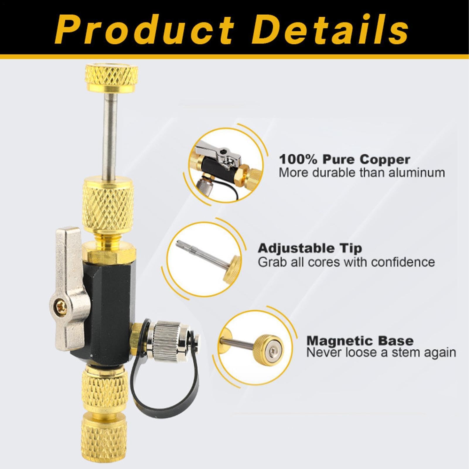 Valve Core Removal Tool 2 Size AC Extractor 5/16 1/4 With 14 Cores