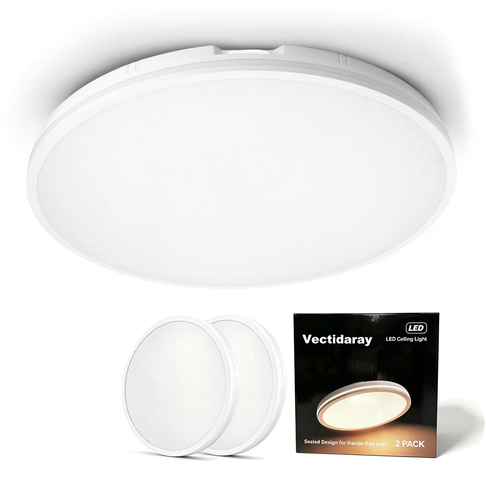 2Pack 16in 3CCT Round White Kitchen Flush Mount Light 40W 4000LM