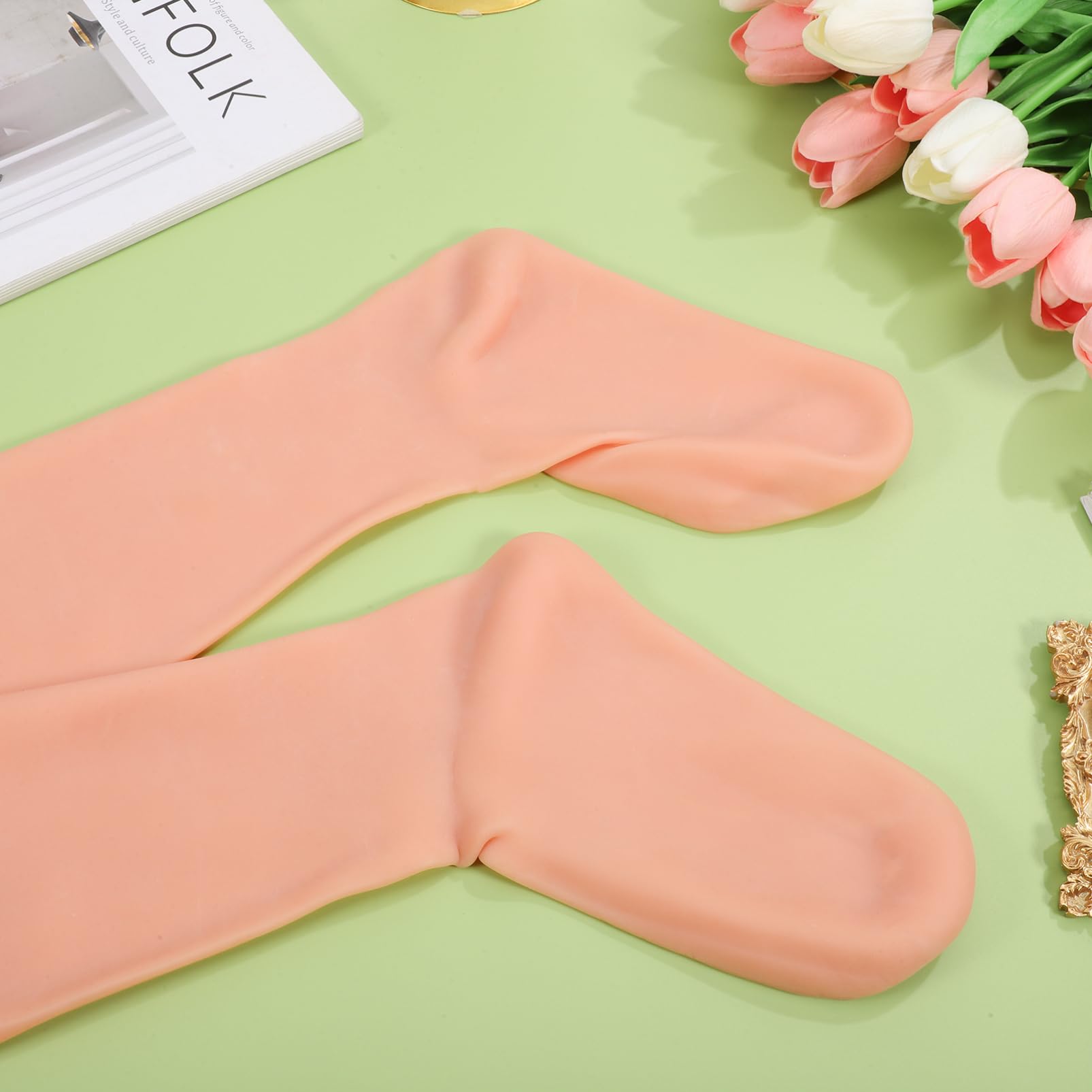 Calzini Esfolianti per Piedi Lunghi in Sebs, 1 Paio | Coperture Idratanti Elastiche, per Cuticole e Piedi Secchi in Inverno, Khaki