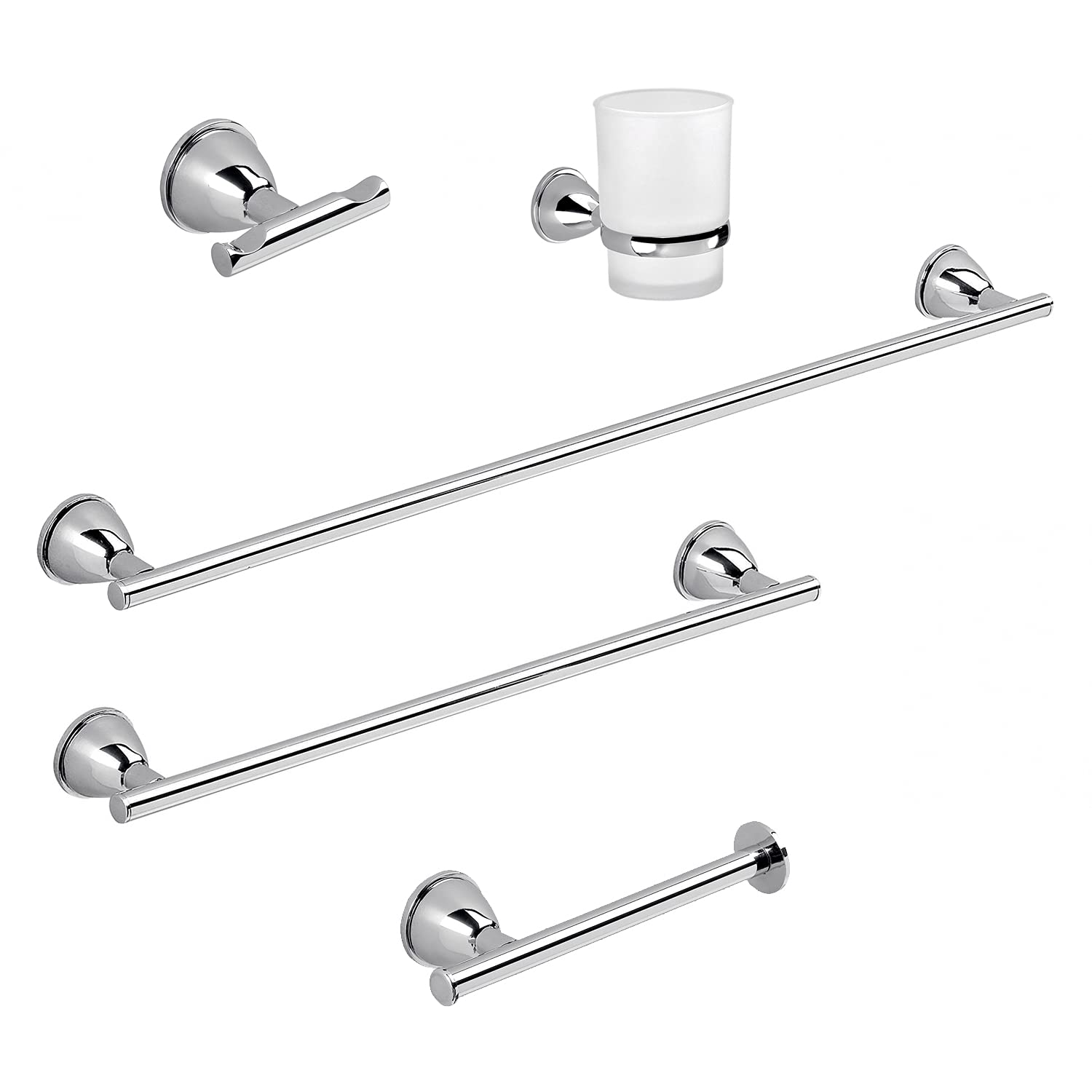Gedy Set AVA Chrome 5 pcs, toothbrushes, 35 cm, wipes 60 cm, Toilet paper holder, Bathroom coat rack