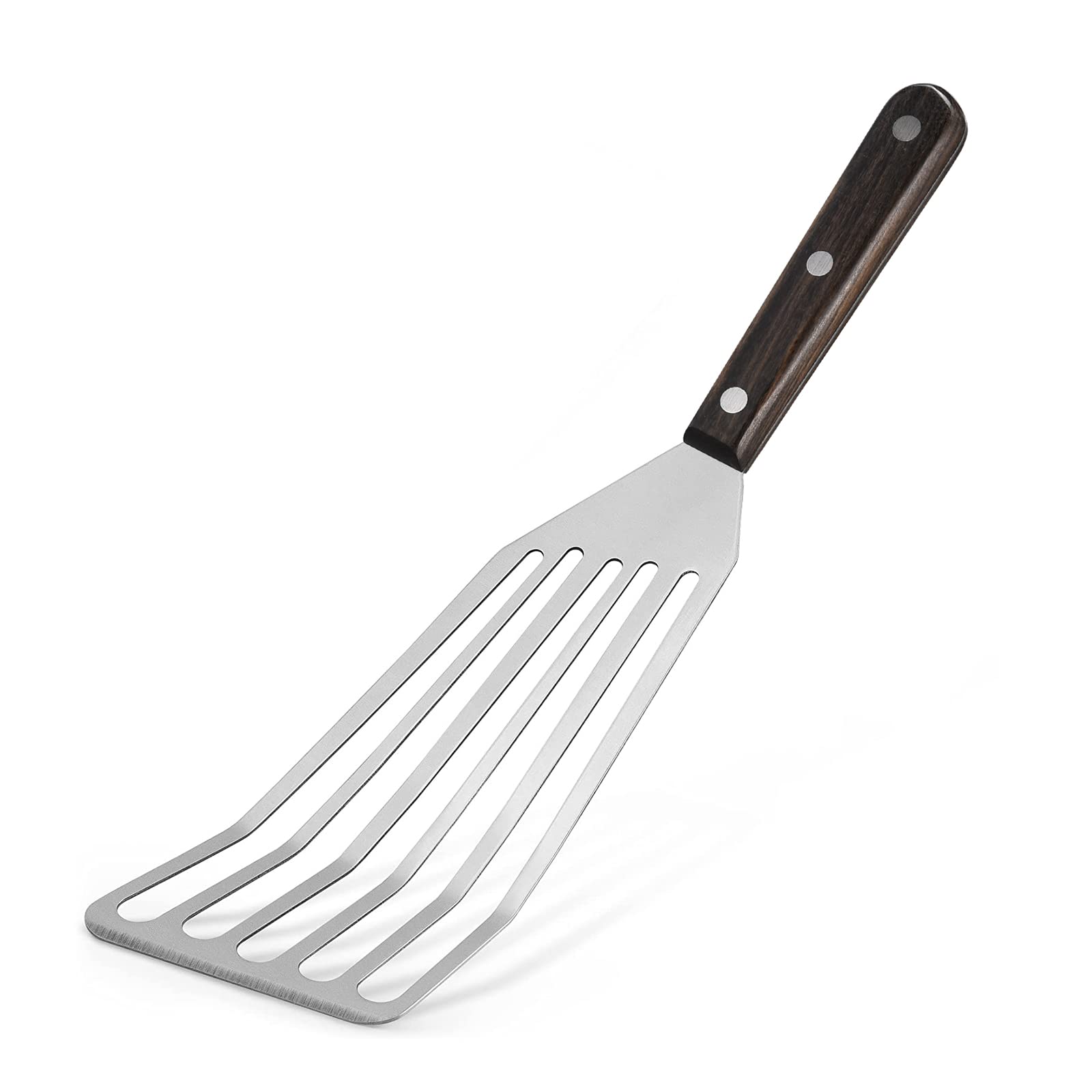 TENTA TENTA KITCHEN Stainless Steel Fish Spatula with Wooden Handle Slotted Turner BBQ Shovel Fry Turner for Cooking Fish/Meat/Dumpling/Barbecue(12.6”x 3.4”)