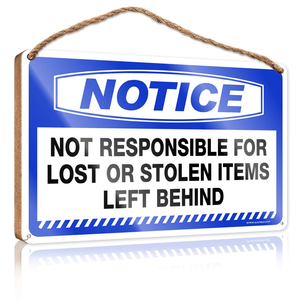 Bruntelo Men's One Color Fall Signs For Front Porch Notice Not Responsible For Lost Or Stolen Items Left Behind Wooden Sign Farmhouse Wall Decor Signs Small Hanging Sign(23X35cm)