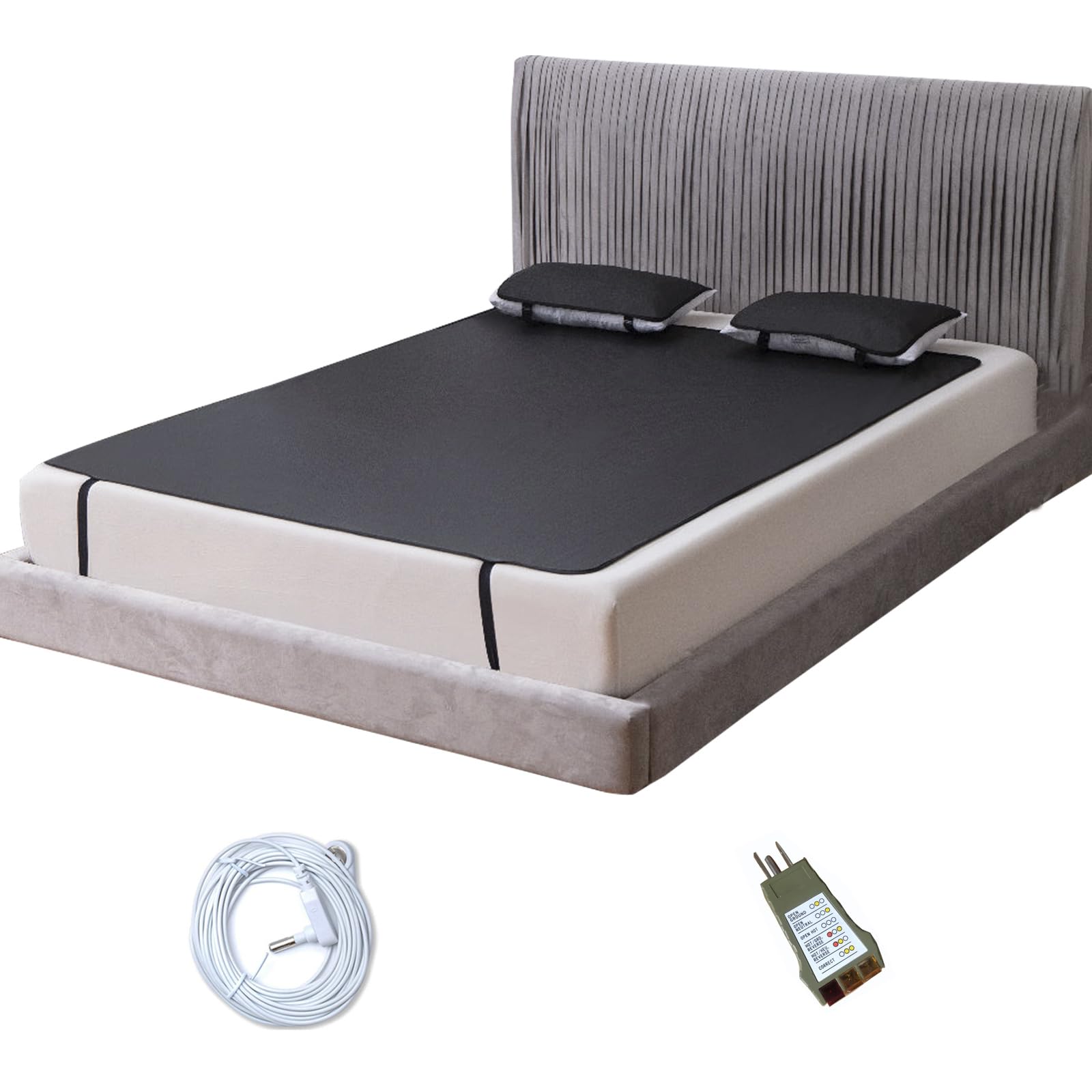 HUNAIGEE Grounding Mat for Bed with 15ft Grounding Cord Breathable Grounding Mattress Pad Earthing Mat 55x71 Inch Earthing Sheet for Twin Bed 100% Conductive Black