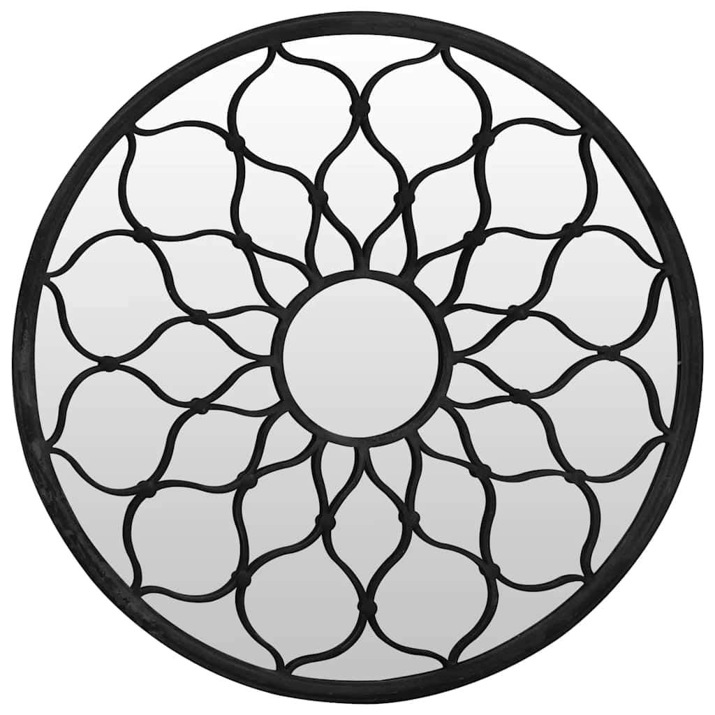 Specchio da giardino rotondo in ferro con design floreale decorativo, 60 x 3 cm, per esterni da montare a parete
