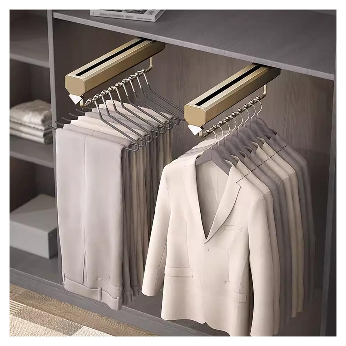 Tringle à vêtements coulissante et rétractable pour montage sur le dessus du dressing