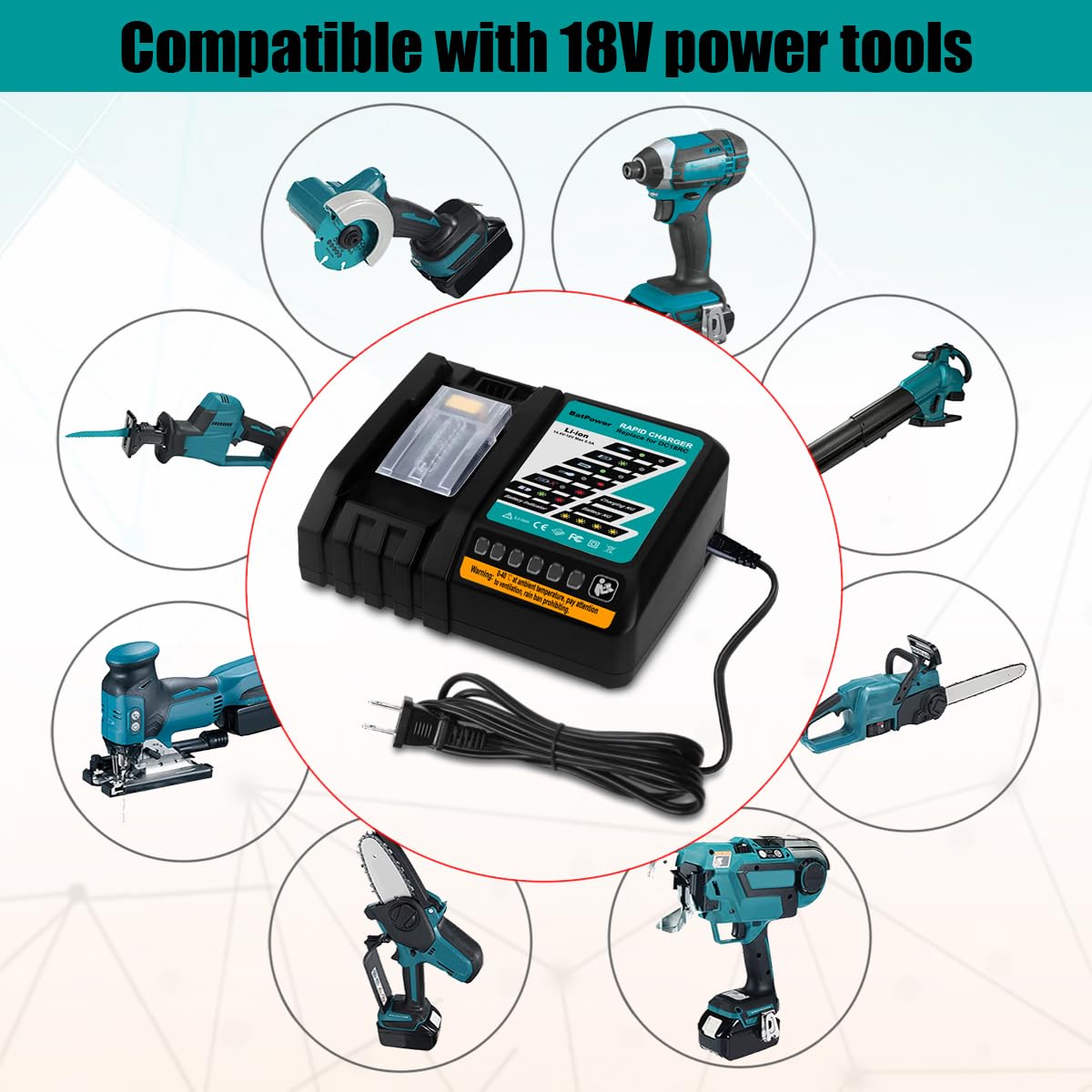 BatPower 14.4V-18V 6.5A Rapid Charger Replacement for Makita 18V Battery DC18RC BL1860B 6.0Ah BL1850B 5.0Ah BL1840B 4.0Ah BL1830B 3.0Ah Fast Charger DC18RD