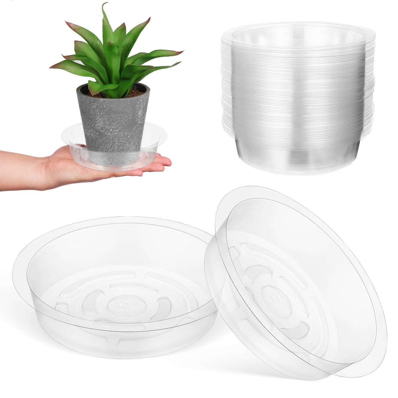 YARNOW 60pcs Plastic Flower Pot Dish - 6" Round Decorative Planter Drip Tray for Indoor And Outdoor Plants - Water Catch Plate Plant Saucers - Gardening Accessories