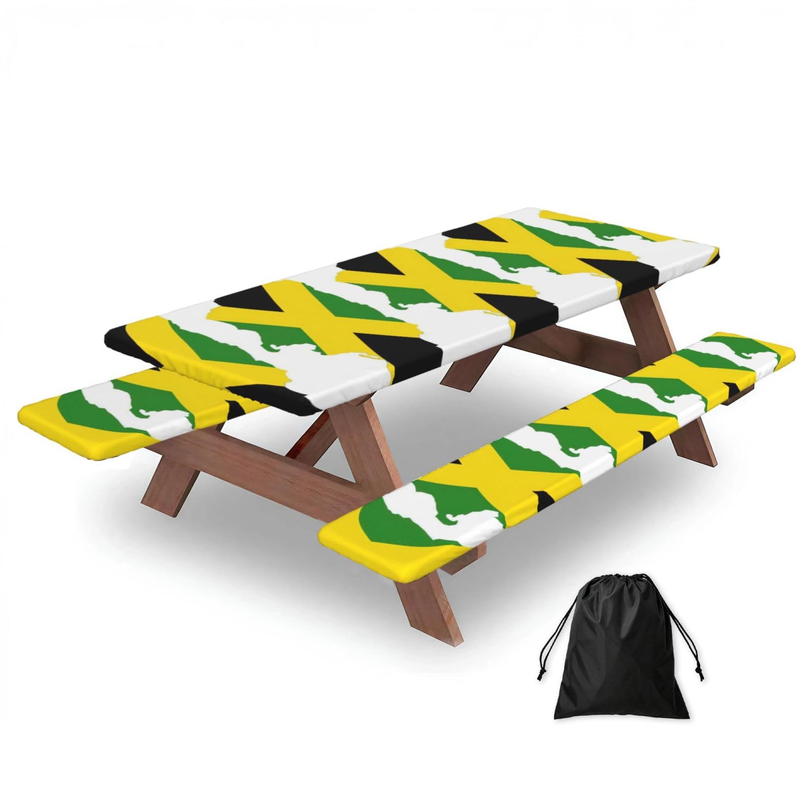 Zyjhyy Black Jamaica Flag Map Print 3 Pack Wipeable Picnic Bench Cover And Table Cover Lightweight Table Cloth For Camping Outdoor